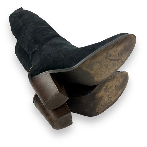 FREE PEOPLE knee high black suede riding boots with braided leather trim - Picture 10 of 16